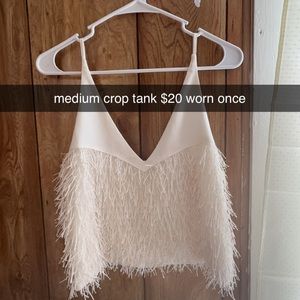 White sparkly fringe crop tank